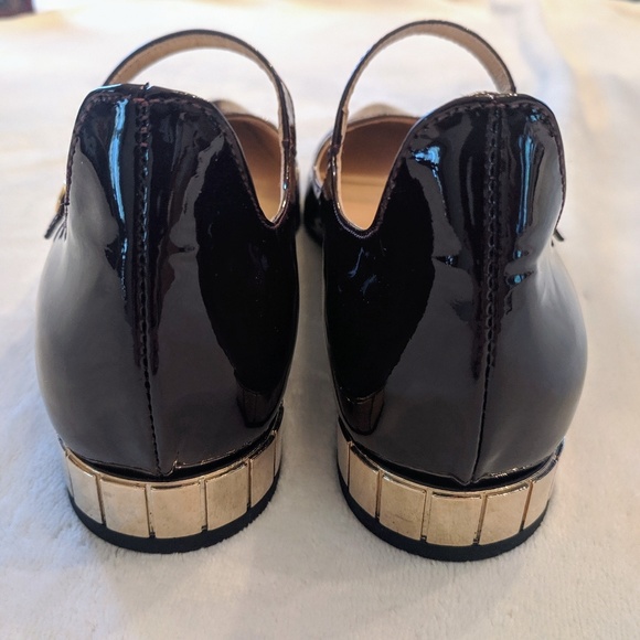 Napoleoni Dark Red Gold Heel Pointed Toe Flats 37 - Picture 4 of 8